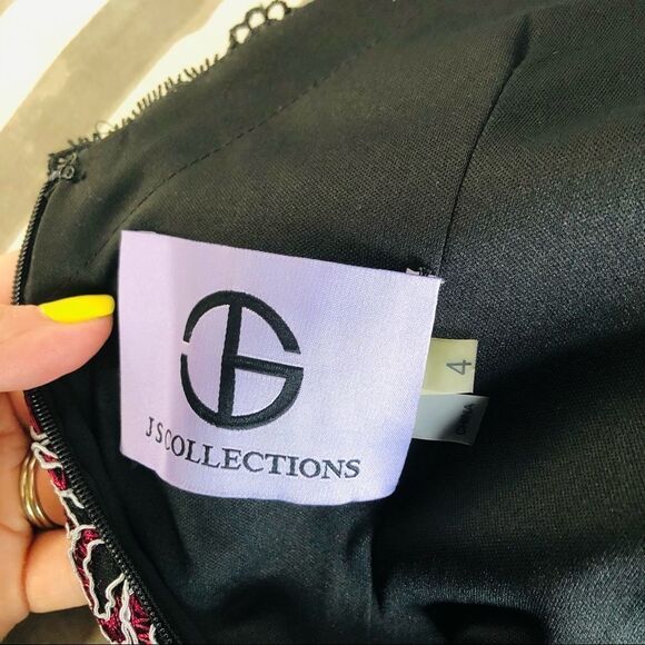 JS Collections Embroidered Mesh Gown Carbernet - Picture 11 of 12